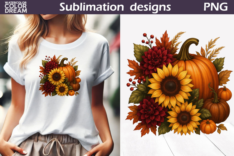 Pumpkin Floral Clipart | Thanksgiving Sublimation