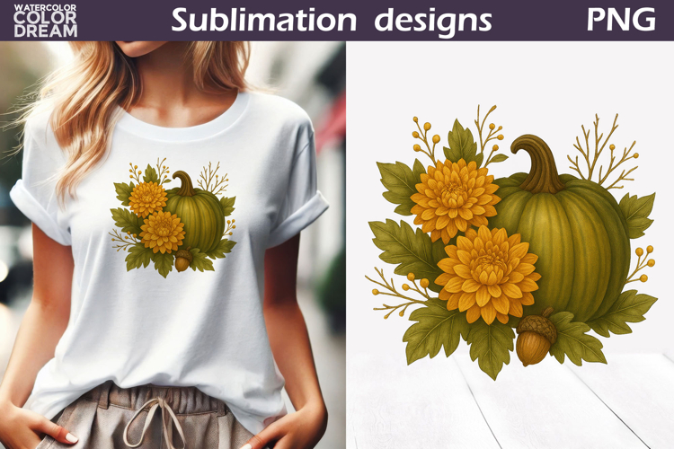 Pumpkin Floral Clipart | Thanksgiving Sublimation