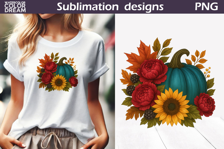 Pumpkin Floral Clipart | Thanksgiving Sublimation