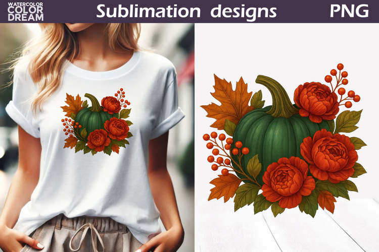 Pumpkin Floral Clipart | Thanksgiving Sublimation