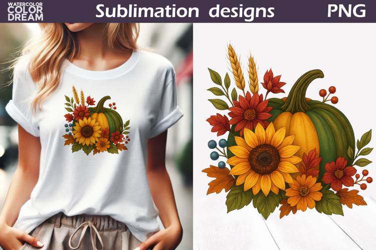 Pumpkin Floral Clipart | Thanksgiving Sublimation