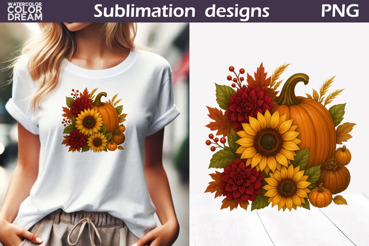 Pumpkin Floral Clipart | Thanksgiving Sublimation
