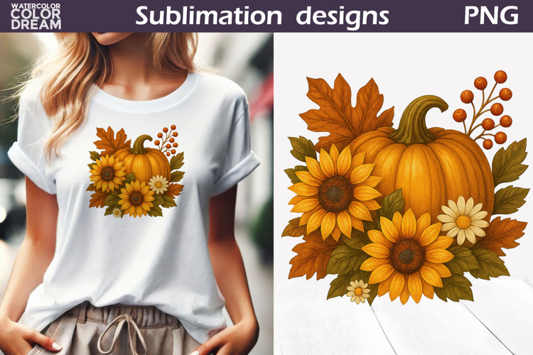 Pumpkin Floral Clipart | Thanksgiving Sublimation