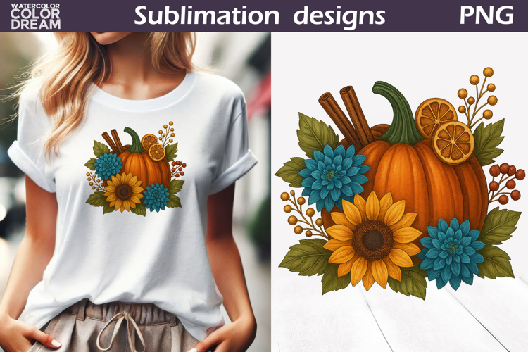 Pumpkin Floral Clipart | Thanksgiving Sublimation