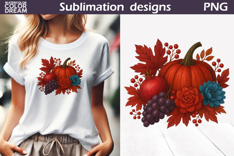 Pumpkin Floral Clipart | Thanksgiving Sublimation