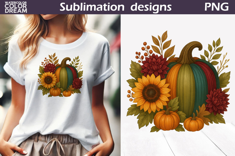 Pumpkin Floral Clipart | Thanksgiving Sublimation