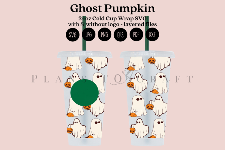 Pumpkin Ghost Halloween 24oz Cold Cup Tumbler Wrap SVG