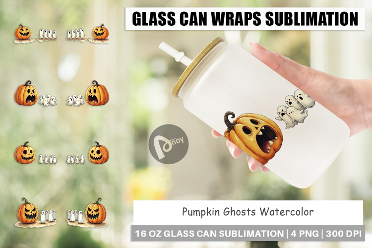 Halloween Pumpkin Ghosts Glass Can