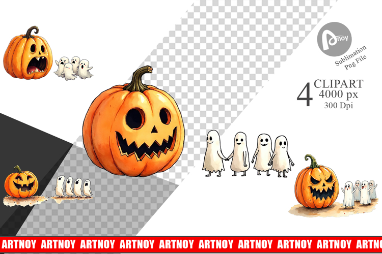Halloween Pumpkin Ghosts Clipart