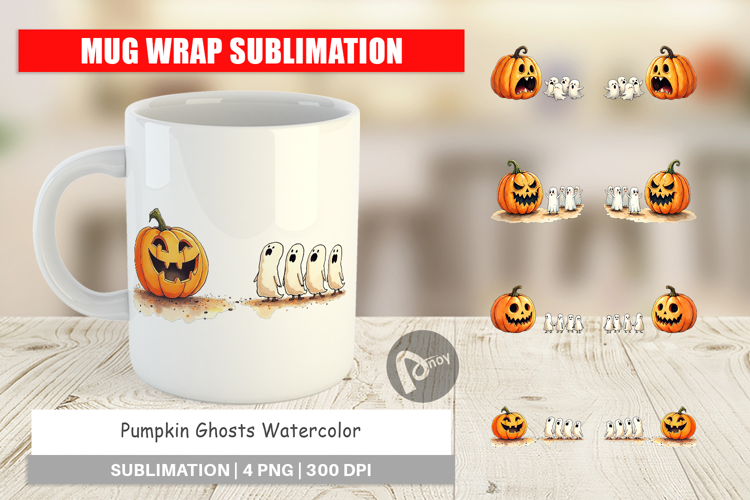 Halloween Pumpkin Ghosts Mug Wrap