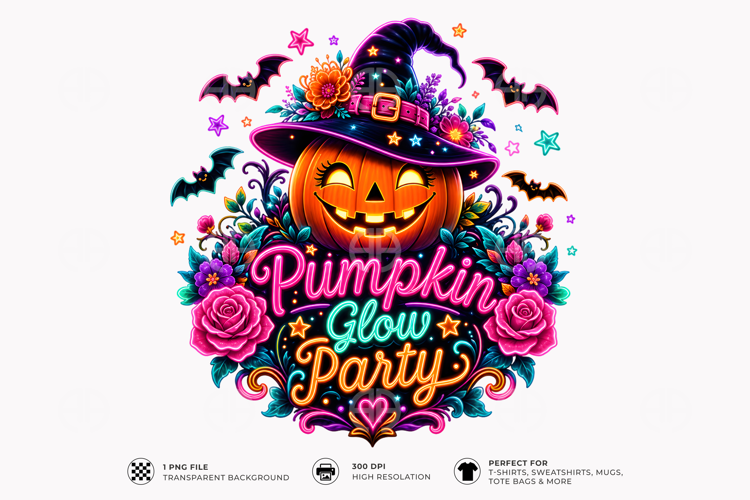 Pumpkin Glow Party Halloween PNG Sublimation T-Shirt Design