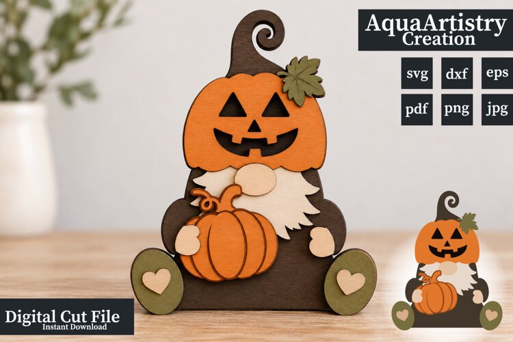 3D Pumpkin Gnome for Halloween Laser Cut Decoration example image 1