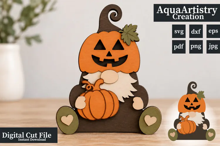 3D Pumpkin Gnome for Halloween Laser Cut Decoration