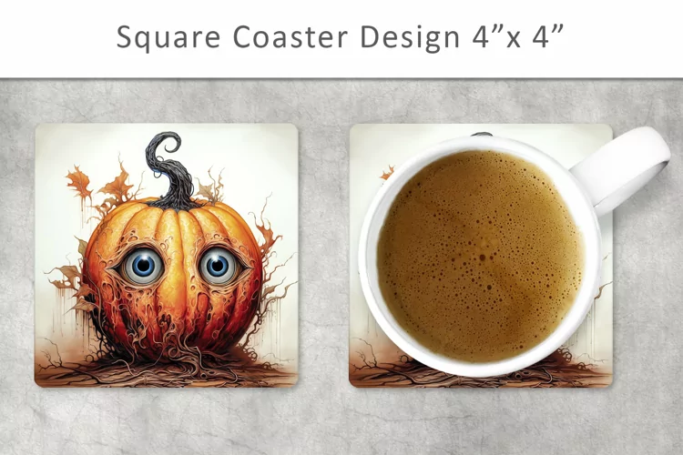 Halloween Pumpkin Square Coaster, Kitchen Decor