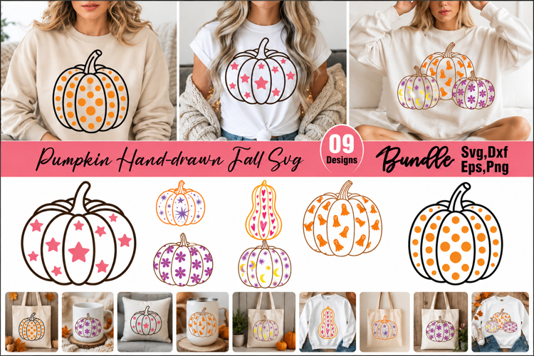 Pumpkin Hand drawn Fall Svg Bundle