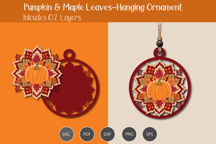 Autumn Pumpkin & Maple Leaves Ornament