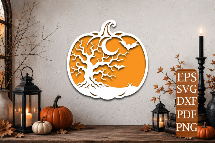 Pumpkin Haunted Tree Laser Cut SVG example image 1
