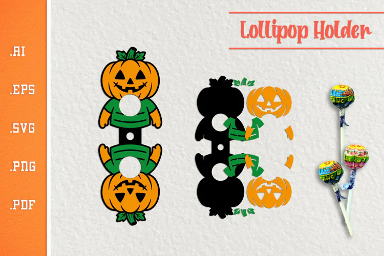 Halloween Pumpkin Head Lollipop Holder - Paper Cut SVG