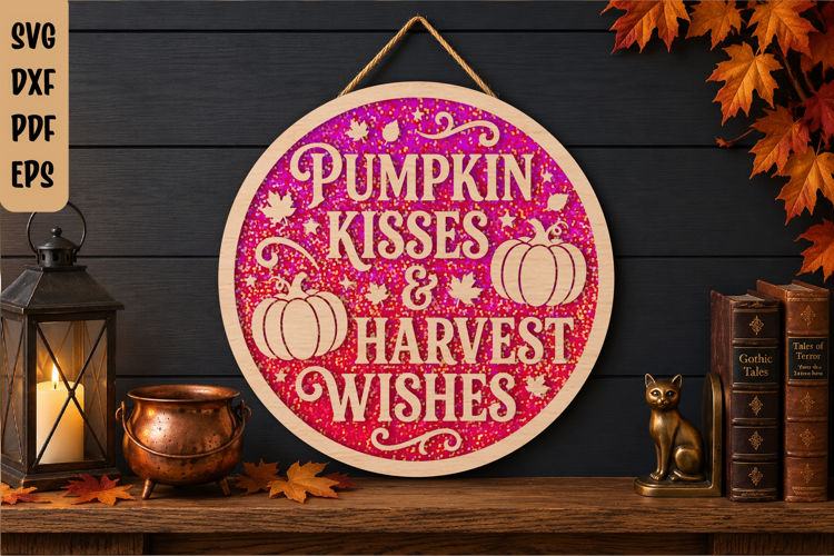 Pumpkin Kisses Harvest Wishes Door Hanger SVG