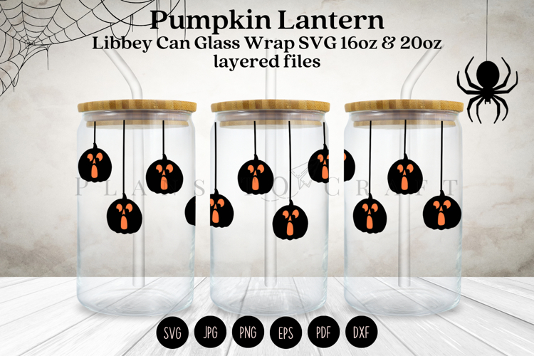 Pumpkin Lantern Halloween Libbey Glass Can Wrap SVG