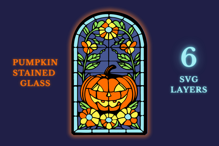 Pumpkin SVG Stained Glass | 6 Laser Cut layers