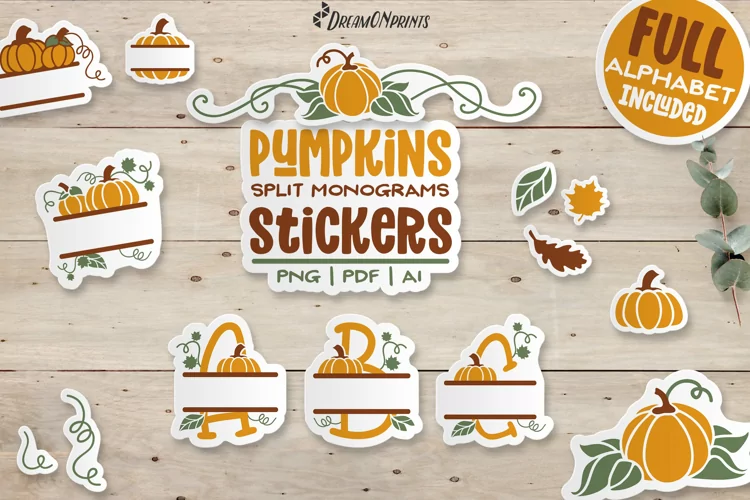Pumpkin Monogram Stickers Bundle | Fall Alphabet Stickers