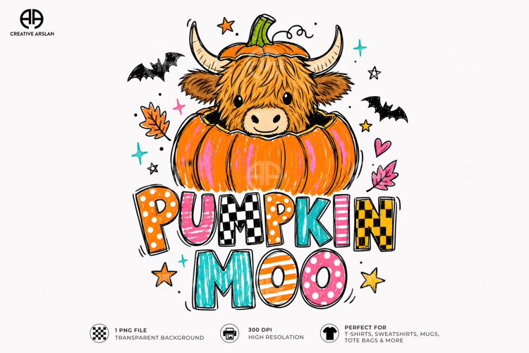Pumpkin Mood Cow PNG - Highland Cow Halloween Shirt Design