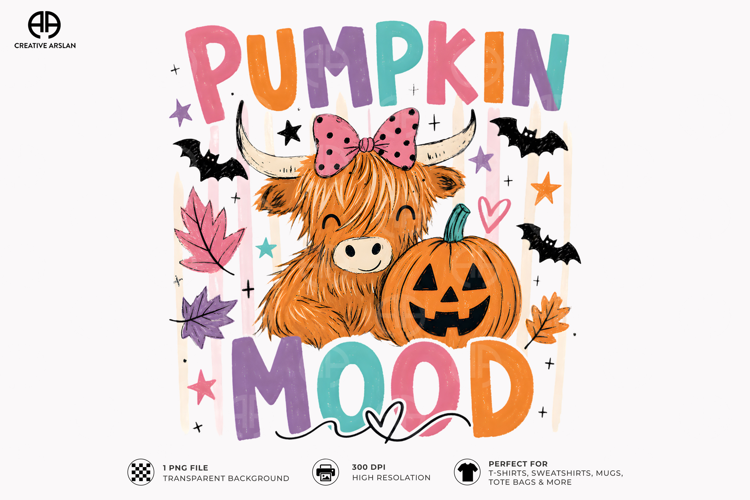 Pumpkin Mood Highland Cow PNG - Funny Halloween Shirt Design