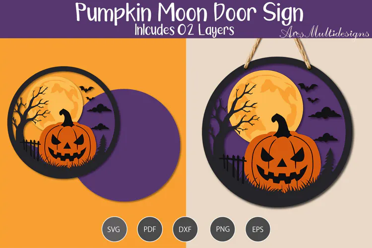 Laser cutting Pumpkin moon door sign