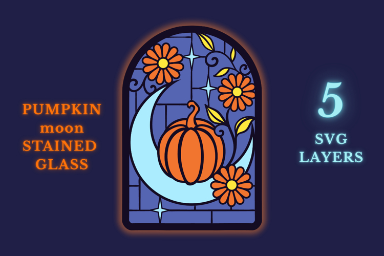 Pumpkin Moon Stained Glass | 5 Laser Cut layers