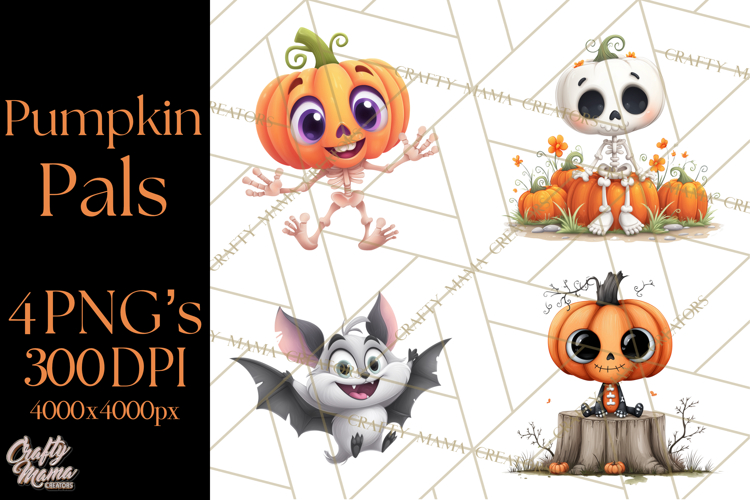 Pumpkin Skeletons Clipart PNG, Cute Halloween Clipart