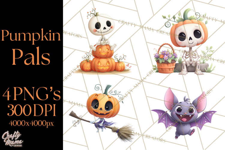 Pumpkin Skeletons Clipart PNG, Cute Halloween Clipart