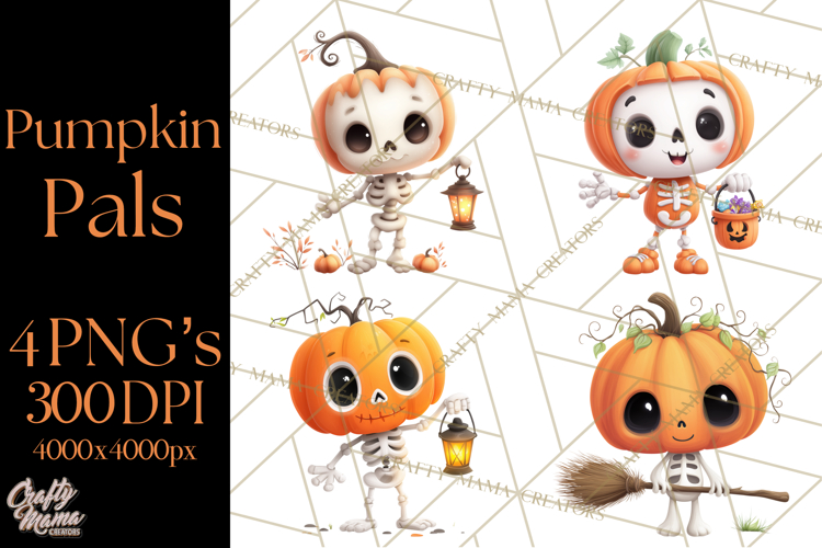 Pumpkin Skeletons Clipart PNG, Cute Halloween Clipart