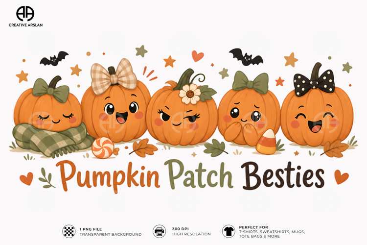 Pumpkin Patch Besties PNG Cute Fall Halloween T-shirt Design