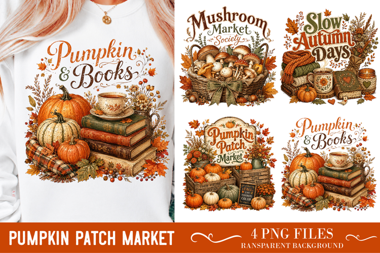 Pumpkin Patch Market, Watercolor Sublimation, Tote Bag PNG