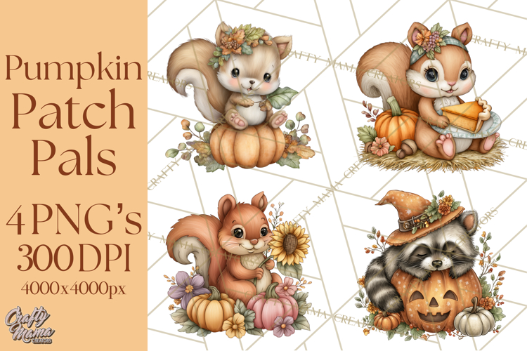 Pumpkin Patch Pals, Fall Woodland Animal Clipart PNG