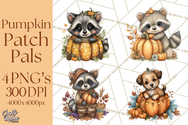 Pumpkin Patch Pals, Fall Woodland Animal Clipart PNG