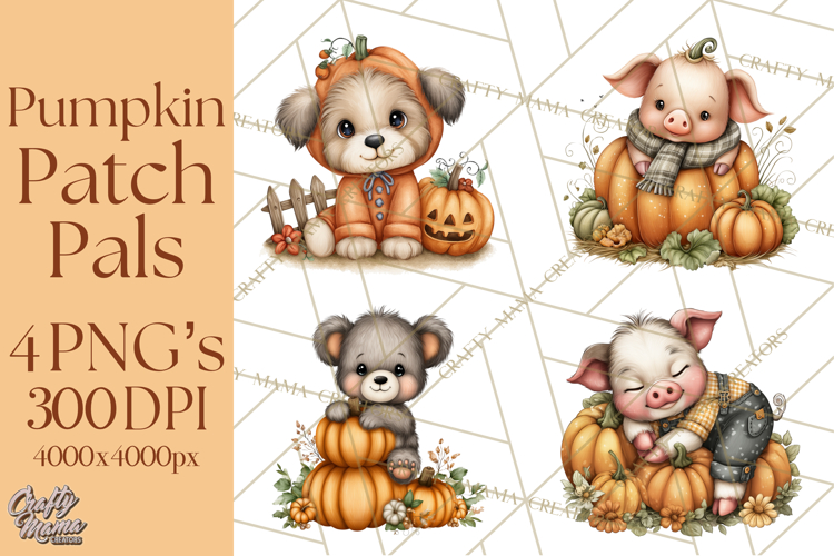 Pumpkin Patch Pals, Fall Woodland Animal Clipart PNG