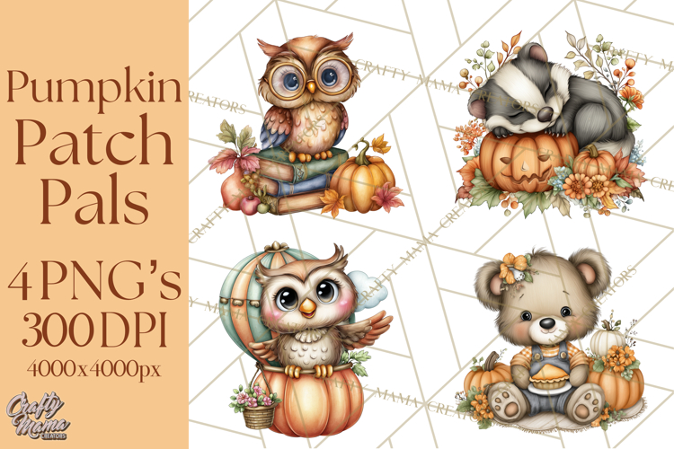 Pumpkin Patch Pals, Fall Woodland Animal Clipart PNG