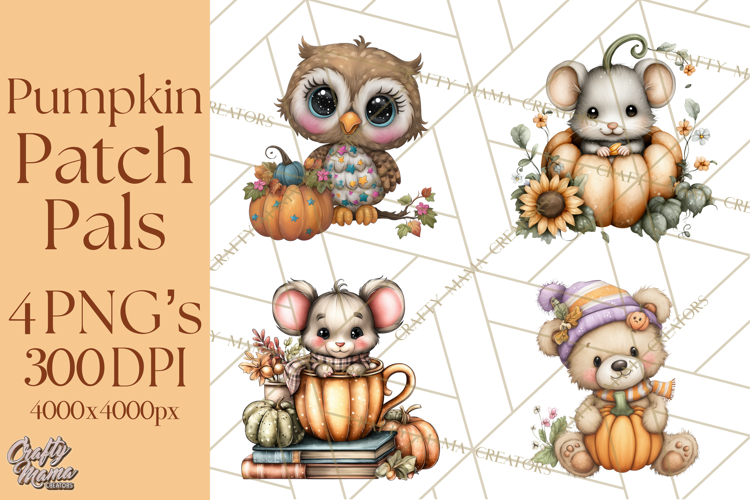 Pumpkin Patch Pals, Fall Woodland Animal Clipart PNG