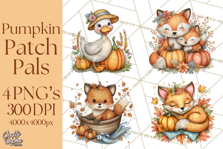 Pumpkin Patch Pals, Fall Woodland Animal Clipart PNG
