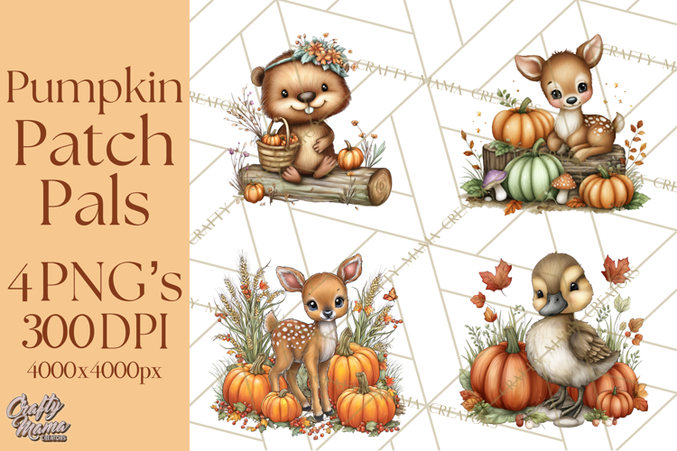 Pumpkin Patch Pals, Fall Woodland Animal Clipart PNG