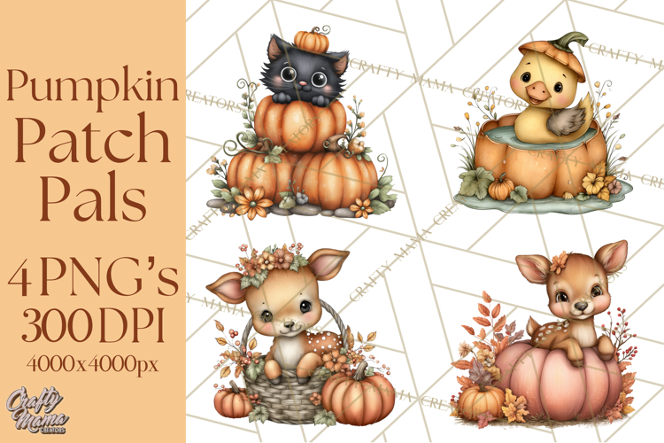 Pumpkin Patch Pals, Fall Woodland Animal Clipart PNG