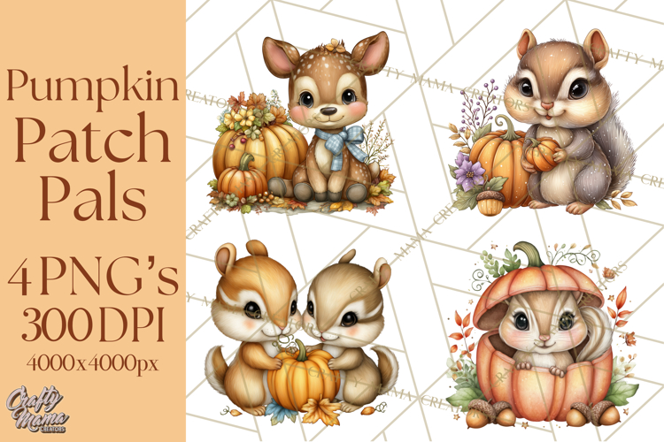 Pumpkin Patch Pals, Fall Woodland Animal Clipart PNG