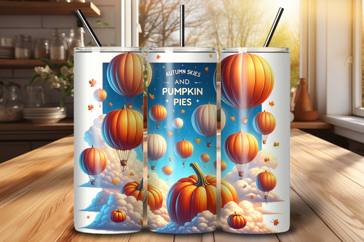 Autumn Skies Pumpkin Pie Balloon 20 oz Tumbler Wrap PNG