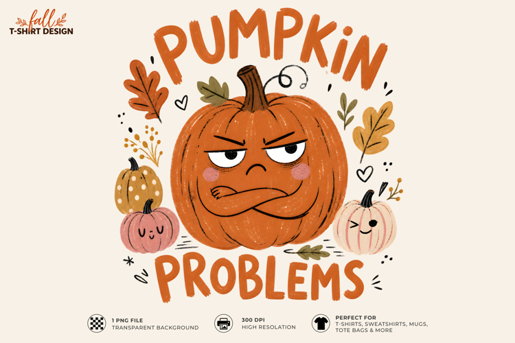 Pumpkin Problems Funny Fall PNG Sublimation T-Shirt Design