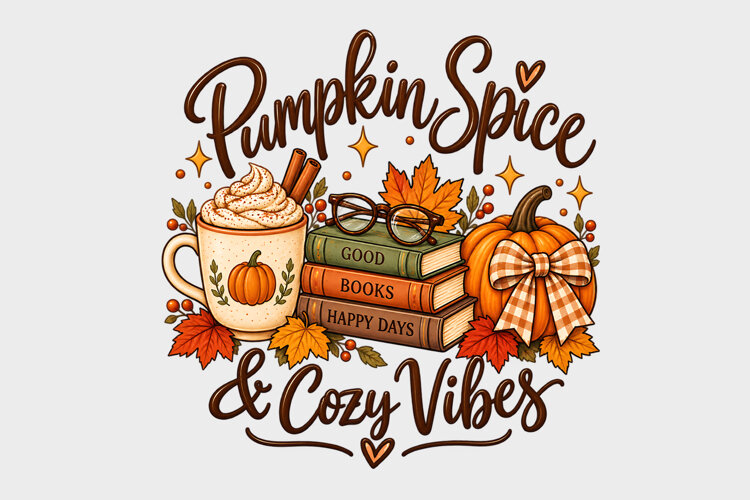 Pumpkin Spice & Cozy Vibes Fall Coffee Books Pumpkin T-Shirt example image 1