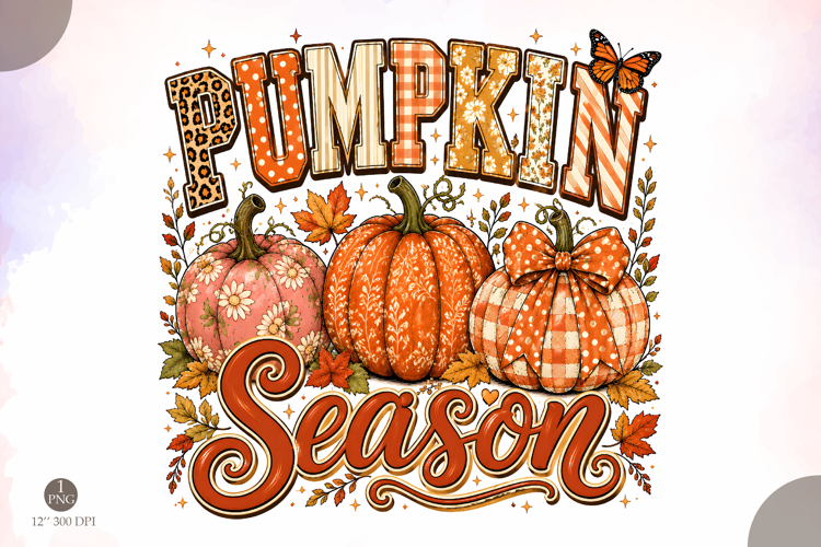 Pumpkin Season PNG, Retro Floral Fall Design