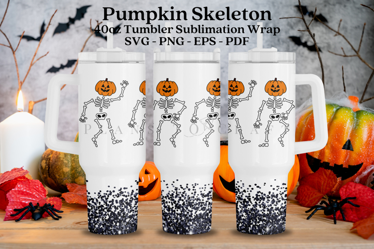 Pumpkin Skeleton Halloween 40oz Tumbler Sublimation Wrap