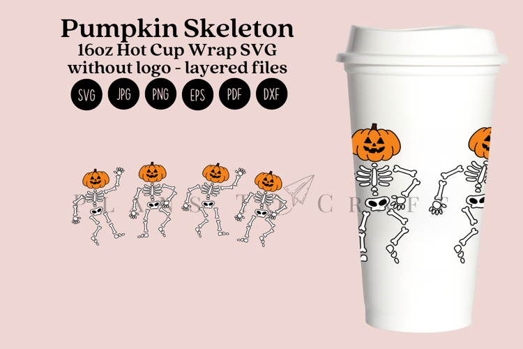 Pumpkin Skeleton Halloween 16oz Hot Cup Tumbler Wrap SVG